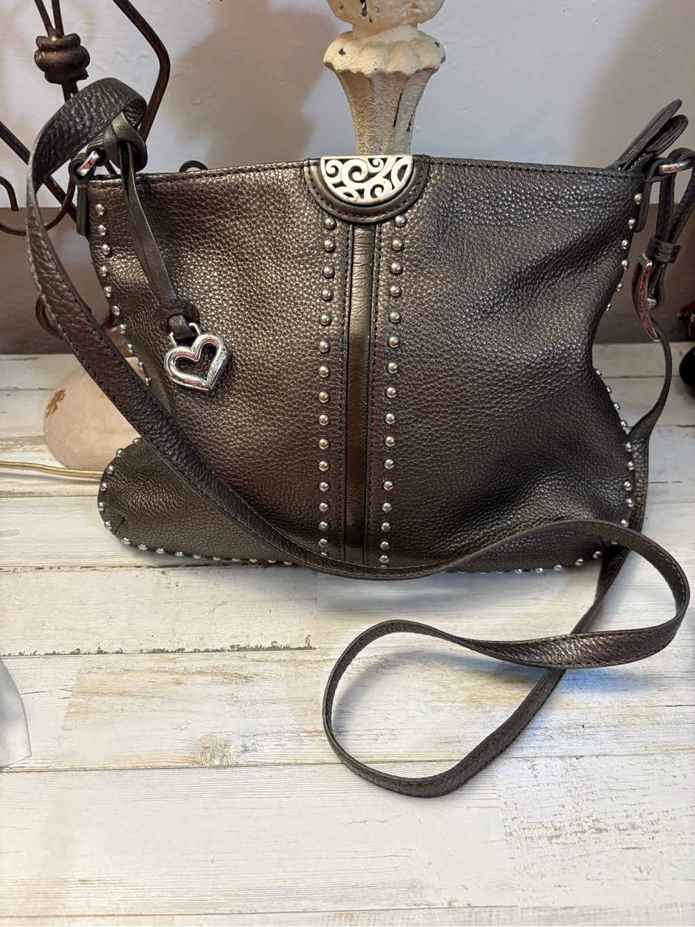 Brighton JoJo Studded Crossbody with Charm Pewter Gray